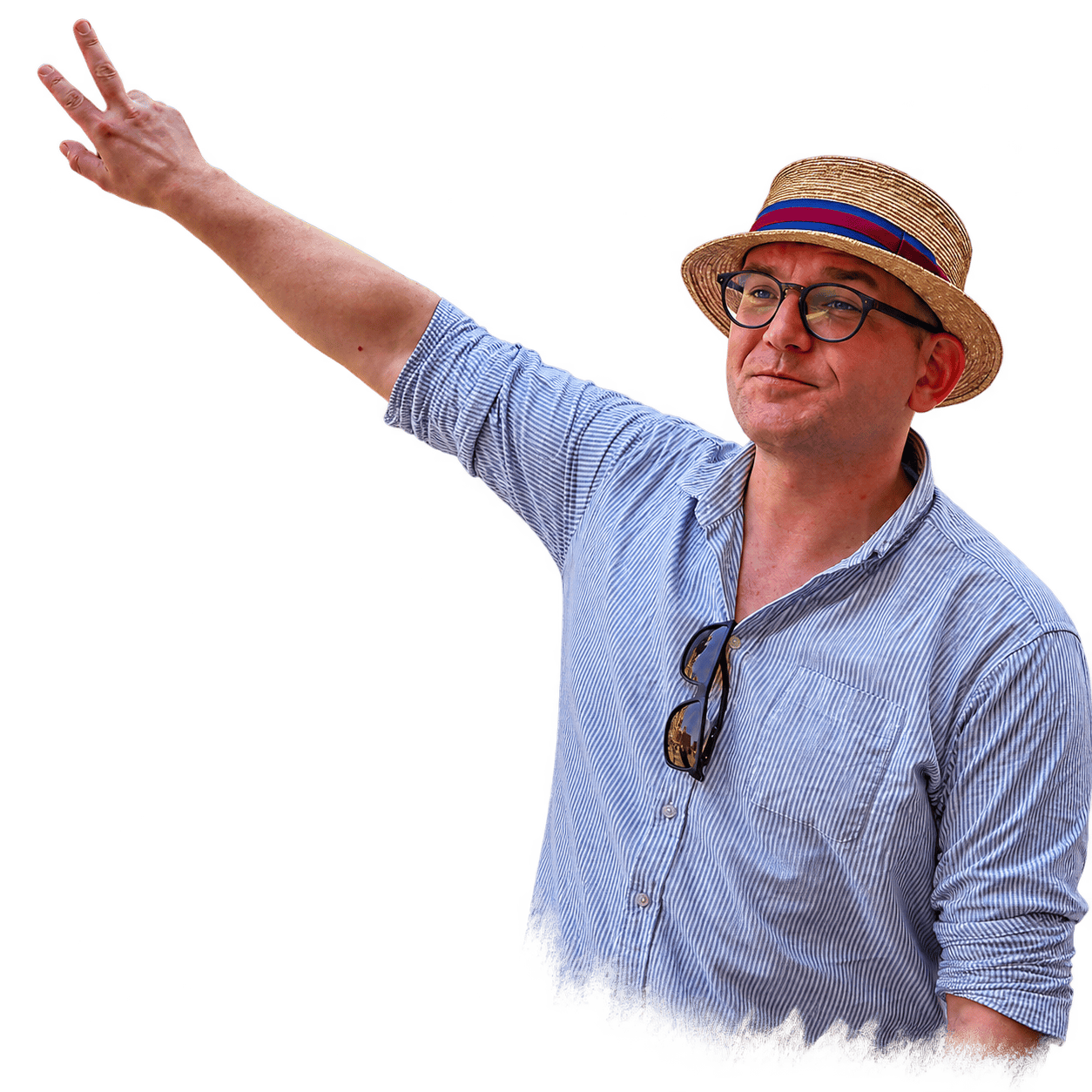 Kevin, Munich tour guide, pointing upwards